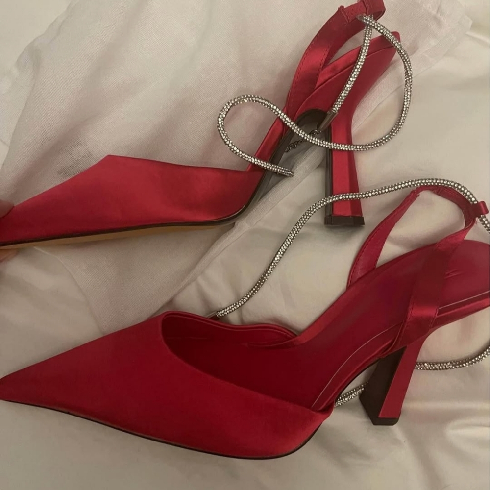 Zara Elegant Pink Satin Heels - Picture 2 of 6